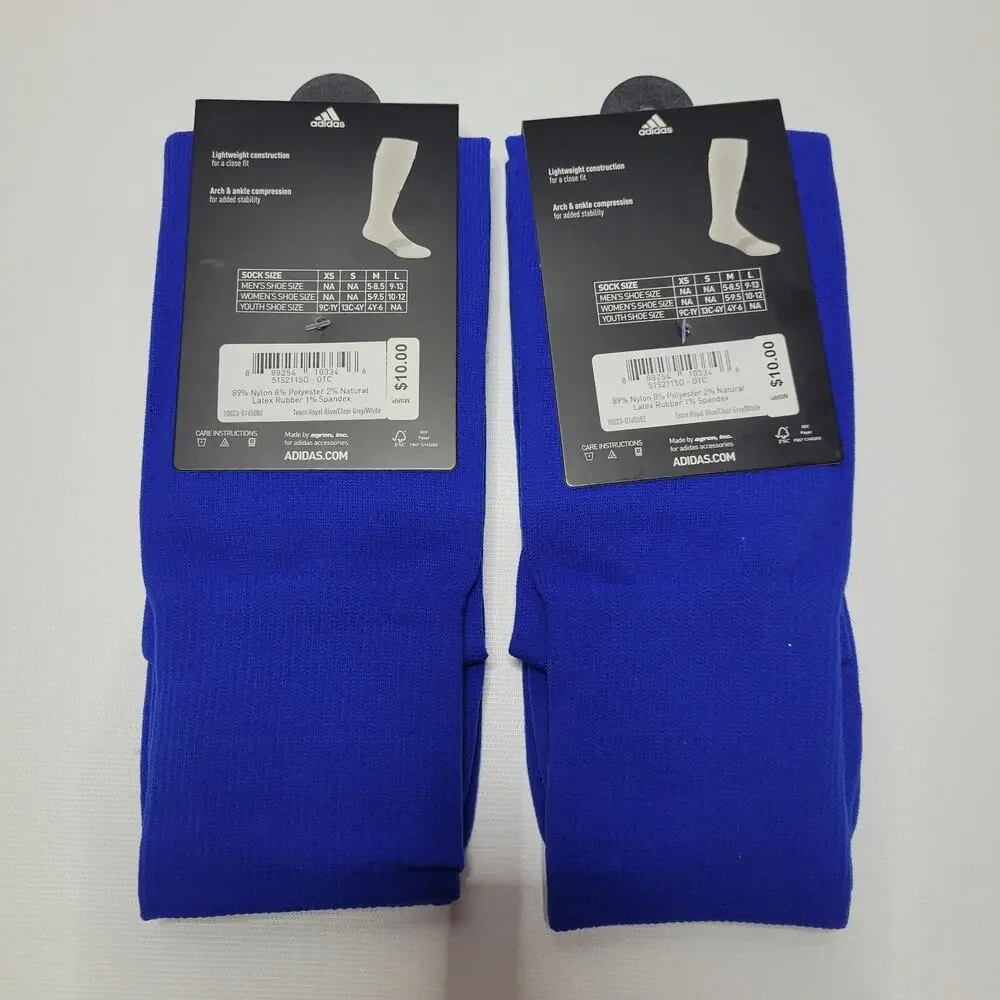 LOT OF 2 ADIDAS SOCCER METRO SOCK ARCH & ANKLE COMPRESSION Sz L 9-13 BLUE SOCKS